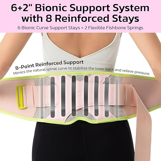 Back Brace for Lower Back Pain Relief, 8X Powerful Support System,Lumbar Support Belt for Men & Women Ergonomic 3D Design with Adjustable Strap for Fitness Running Home Pilates Hot Pink L