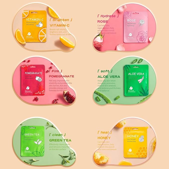 36 Pack Face Masks Skincare Bulk Pack,Hydrating Face Masks Beauty For Sensitive Skin,Sheet Masks For Faces,Facial Masks Sets For Women Skin Care (36-Packs)
