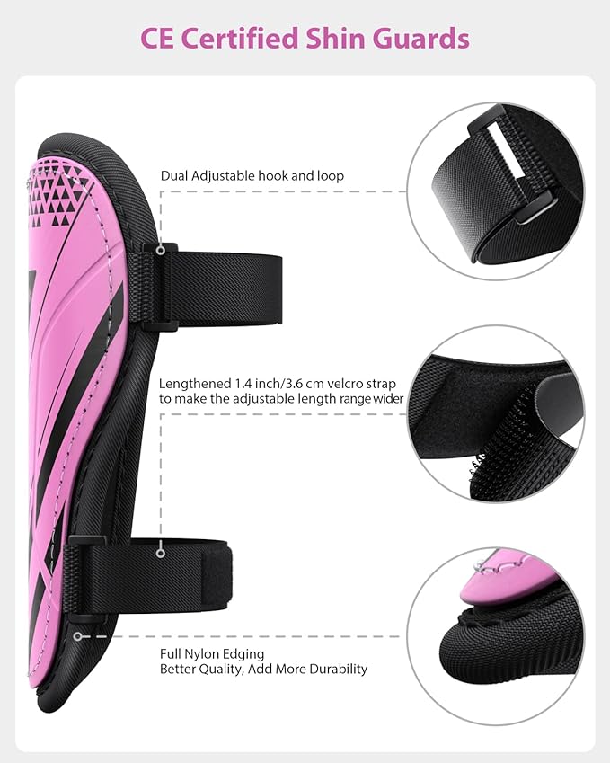 Shin Guards Soccer Kids Youth, CE Certified Airsfish Shin Guard Protection Gear for 2-18 Years Old Boys Girls Teenagers High Impact Resistant Breathable Comfortable 1 Pair 4 Sizes