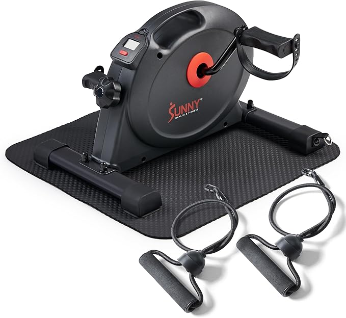 Sunny Health & Fitness Smart Under-Desk Bike Exerciser, Low-Impact Cardio Cycling Equipment for Home/Office, Mini Paddler for Arm/Leg Mobility Training, Free SunnyFit App Connect, Optional Motorized