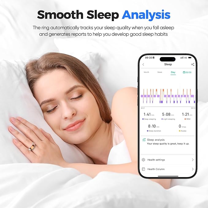 Smart Ring with Sleep Apnea Monitoring, No APP Subscription, 10-Day Battery Life, Stress/Heart Rate/Women's Health Tracker, Android & iOS Compatible (Rose Gold, 7)