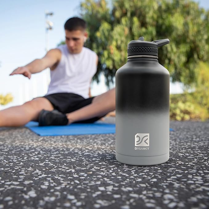 Insulated Water Bottle | Thickened Stainless Steel Vacuum Metal | Portable Sports Half Gallon Large Water Jug for Gym and Hiking with Straw, Carrier Bag, Handle Strap | BPA-Free 64 oz