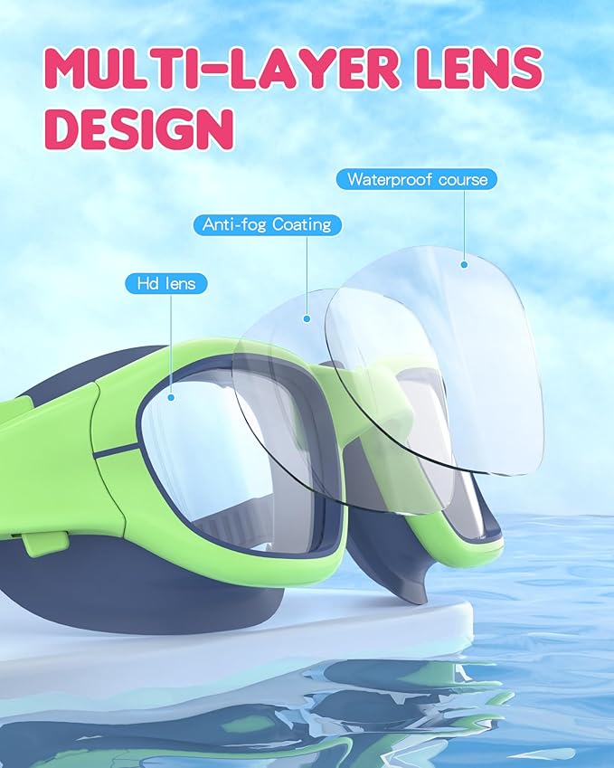 Kids Swim Goggles,Swimming Goggles for Kids 6-14, Anti-Fog UV Protection Pool Glasses for Boys Girls