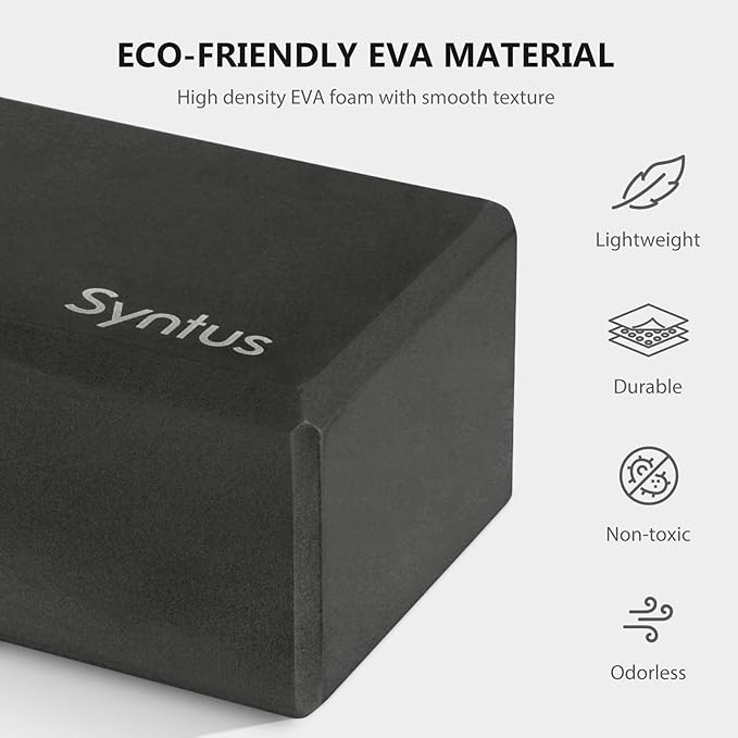 Syntus Yoga Block and Yoga Strap Set, 2 Soft Non-Slip Yoga Blocks 9×6×4 inches, 8FT Metal D-Ring Strap for Yoga, General Fitness, Pilates, Stretching and Toning