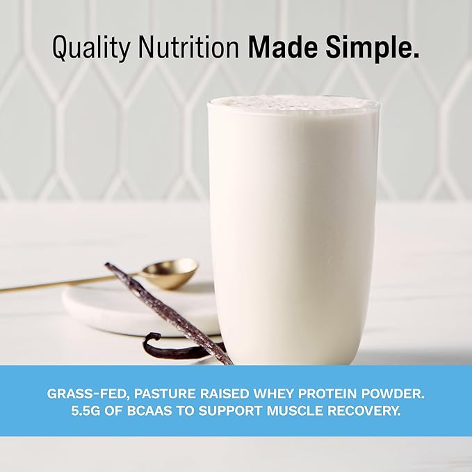 Rise Grass-Fed Whey Protein Powder - Vanilla | 25g Protein No Artificial Flavors, Colors, or Preservatives - Sugar Free, Gluten-Free, Soy Free (2.3 lbs)