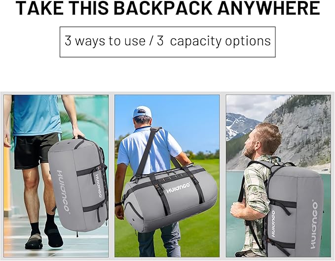 40L/60L/90L Large Waterproof Duffle Bag Backpack for Men, Mens Duffel Backpack Bags for Traveling, Heavy Duty (Grey, 90L)