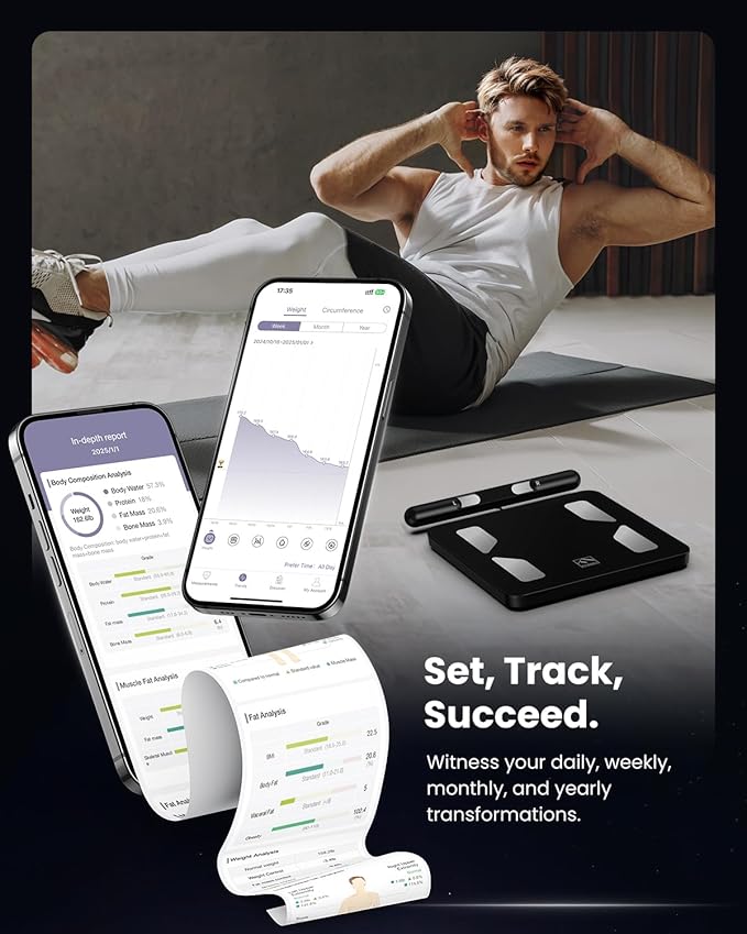 FITINDEX Body Composition Scale for Body Weight, Smart 8-Electrodes with BMI, Body Fat, Muscle Mass, 50 Composition Measurements, Bluetooth