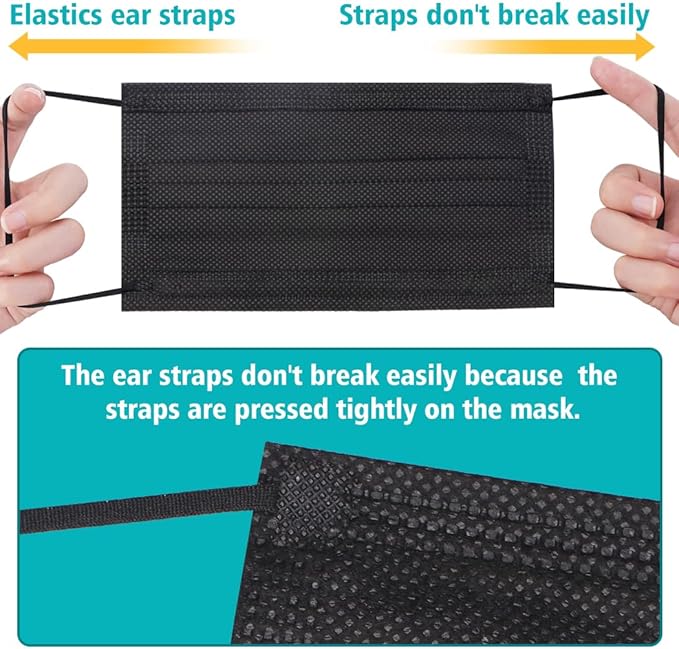 50PCS Disposable Face Masks, Black Masks, 3 Layer Protection Black Disposable Face Masks