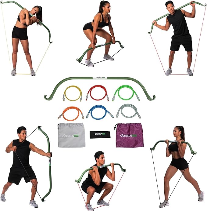 Lite Gorilla Bow Portable Home Gym Resistance Bands and Bar System for Travel, Fitness, Weightlifting and Exercise Kit, Full Body Workout Equipment Set