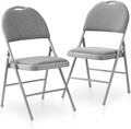 BOOSDEN Folding Chairs Set of 2, Heavy Duty Metal Folding Chairs with Padded Fabric Seats, Big Backrest Foldable Chair for Outdoor & Indoor & Dining & Party, Grey