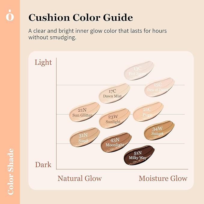 Skin Barrier Glow Cover Cushion, All-day Coverage, Glow Finish, Lightweight, Skincare-Like Texture, Non-cakey Makeup, Korean Cushion Foundation (#43N Moonlight, 0.15 oz)