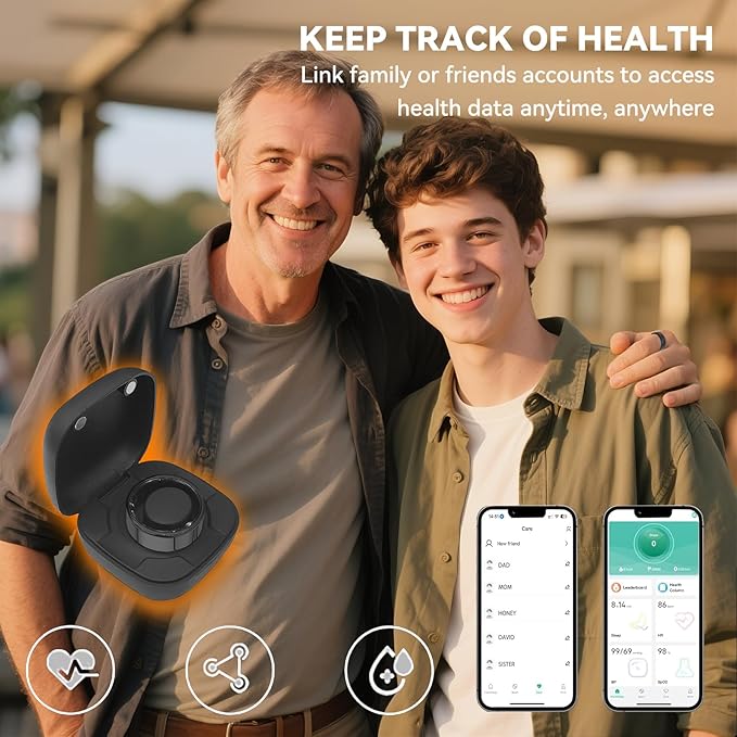 Smart Ring for Men Women with Black Charging Box, Bluetooth, Health Ring , IP68 Waterproof, Fitness Ring Tracks Heart Rate/Sleep/Steps/Sports Activities/Blood Oxygen,non-subscription app (Black, 7)