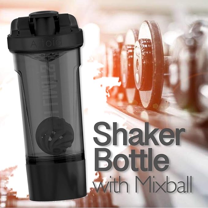 Artoid Mode Inspirational Fitness Workout Sports Protein Shaker Bottle 24-Ounce, Dual Mixing Technology with Shaker Balls & Mixing Grids Included, Twist and Lock Protein Box Storage Included
