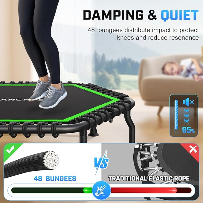 ANCHEER 50" Rebounder Trampoline for Adults With Bar, 550 LBS Mini Trampoline Quiet Exercise Bungee Jumping Cardio Trainer Workout