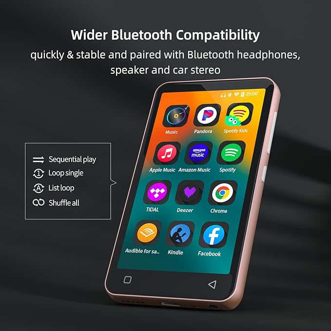 80GB MP3 Player with Bluetooth and WiFi, MP4 MP3 Player with Spotify,Spotify Kids,4" Music Player with Pandora, Audible,Music Player with Speaker (Pink_White)