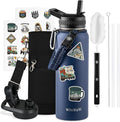 40 oz Insulated Water Bottle with Straw (Cold for 48 Hrs), Stainless Steel Triple Wall Vacuum Sports Water Jug, Leakproof Hydro Cup Flask with Paracord Handle & Straw Spout Lids & DIY Stickers