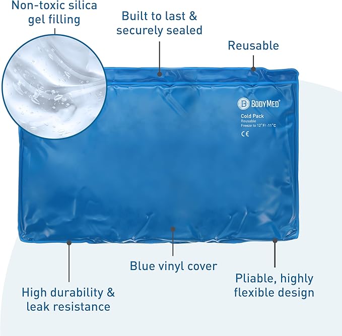 BodyMed Reusable Vinyl Ice Pack (2-Pack) for Knee, Arm, Elbow, Shoulder, Back - Professional Grade Cold Therapy for Injuries, Aches, Swelling, Bruises, Sprains - 21 in. x 13 in. (Oversize)