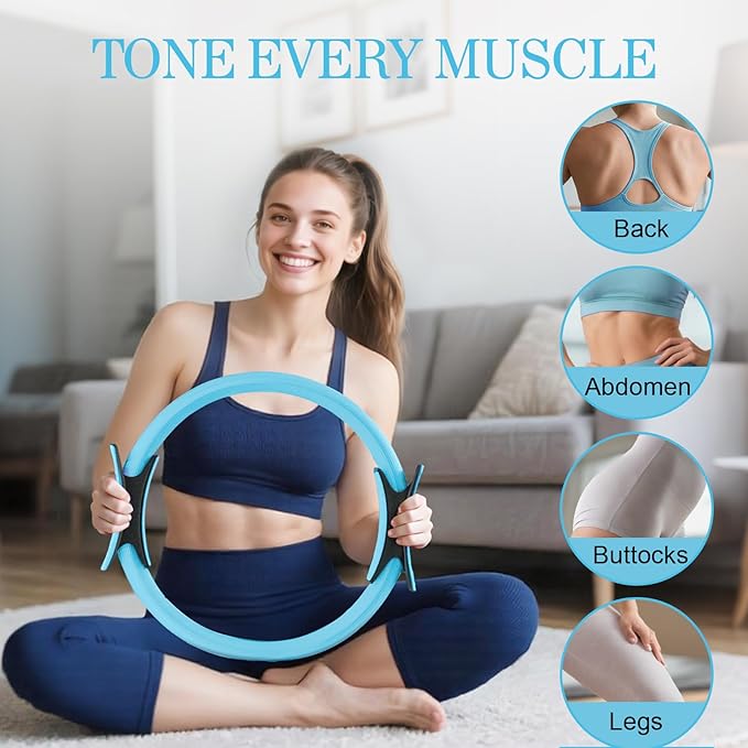 Home Pilates Kit for Women Pilates Equipment Ring and Ball Set Magic Circle Hoop with 5 Resistance Bands Compact Toning Fitness Essentials Starter Set Accessories