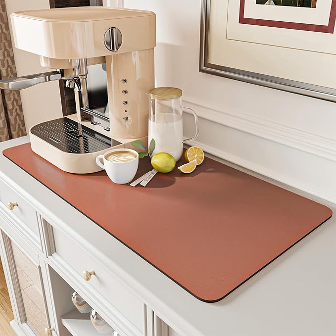 AMOAMI Coffee Mat Hide Stain Rubber Backed Absorbent Dish Drying Mat - Dark Grey, Blue, 17''x31.5''