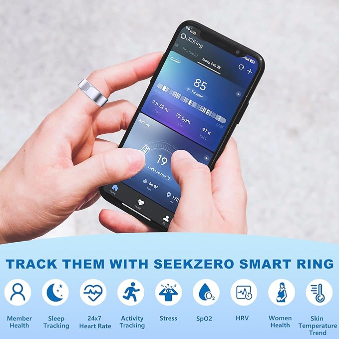 Smart Ring for Women Men - Titanium Health Fitness Tracker Ring with Heart Rate, Step Counting, Calories, Sleep & Stress Monitor for iPhone and Android, No Subscription Fee (Sliver, 11)