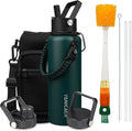 Insulated Water Bottle 64oz,Triple Wall Vacuum Stainless Steel(Dishwasher Safe),Leak Proof & Non-BPA,Flask Jug with Paracord Handle & Straw Spout Lids Sports