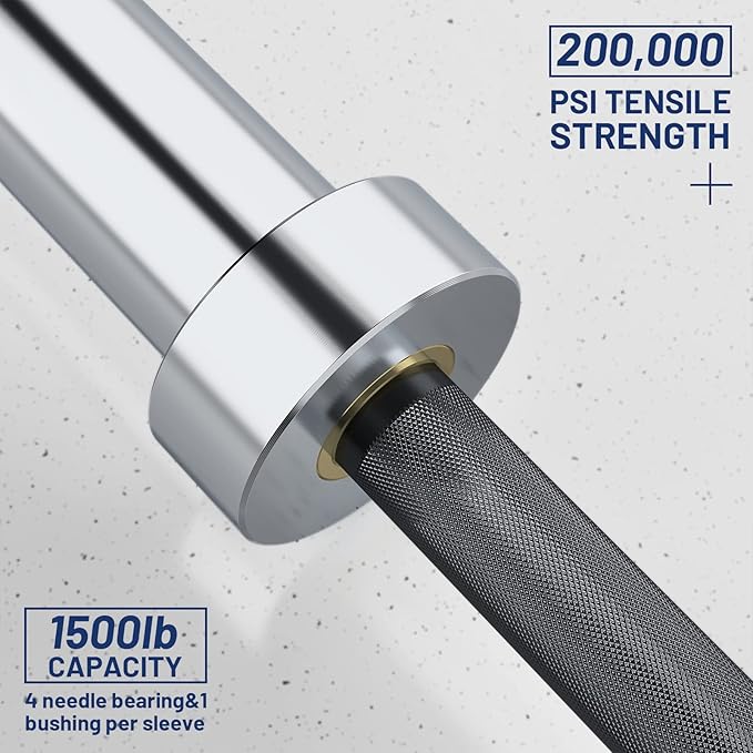 7ft Olympic Barbell Bar 45LB Load 1500lbs Capacity Available, for Gym Home Exercises, Weightlifting, Powerlifting for 2" Olympic Plates
