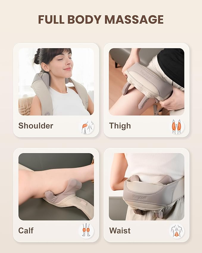 Cordless Neck Massager with Heat, 4D Deep Kneading Neck Shoulder Massager for Pain, Wireless Shiatsu Back Massager Pillow, Gifts for Men, Women Rechargeable