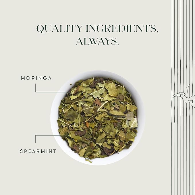 Luxmi Estates Moringa Mint Organic Moringa Mint Green Tea (50 Tea Bags) Caffeine Free Tea Bags For Digestion, Detox, and Stress Relief, With Certified Organic Herbal Tea
