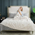 Cozy Bliss Faux Fur Throw Blanket for Couch, Cozy Warm Plush Striped Blanket for Sofa Bedroom Living Room, 90 * 90 Inches Beige