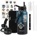 32 oz Insulated Water Bottle with Straw (Cold for 48 Hrs), Stainless Steel Triple Wall Vacuum Sports Water Jug, Leakproof Hydro Cup Flask with Paracord Handle & Straw Spout Lids & DIY Stickers