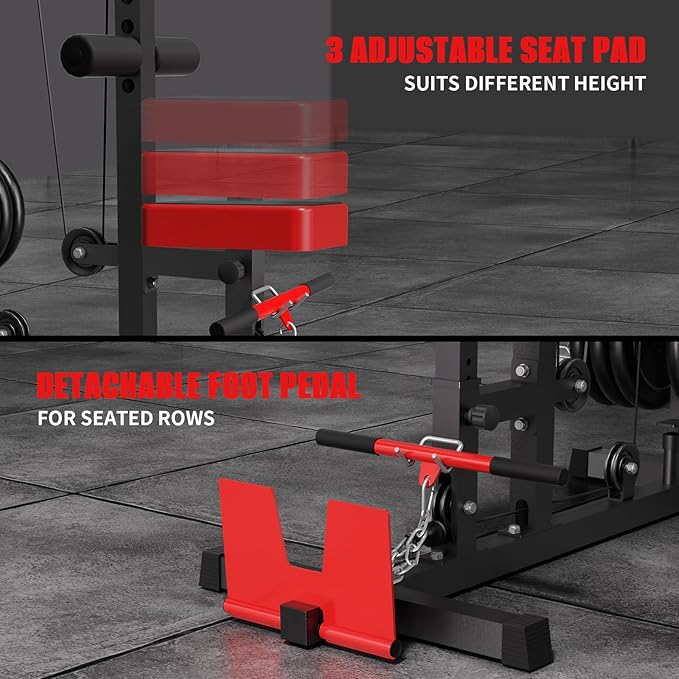 VANSWE LAT Pull Down Machine Low Row Cable PullDown Machine with AB Crunch Harness and Removable Flip-up Foot Plate