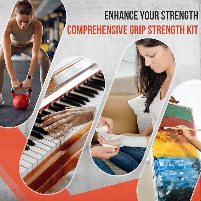 Grip Strength Trainer Kit, Adjustable Forearm Strengthener, Hand Grip Strengthener Balls, Finger Exerciser & Stretcher for Strength Training, Recovery & Flexibility