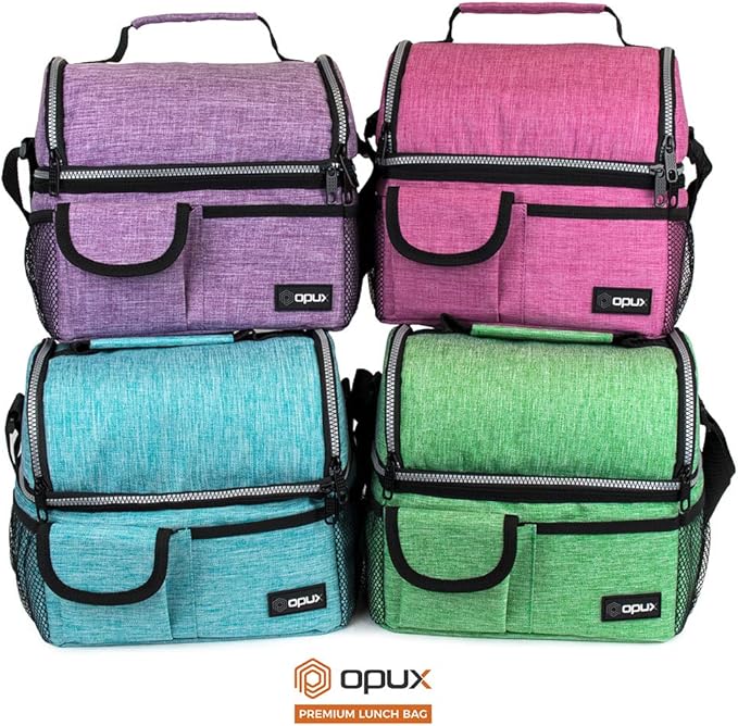 opux Lunch Bag Women Insulated, Adult Lunch Box Cooler, Lunch Box for Men, Dual Compartment Lunchbox for Work, Leakproof Double Decker Lunch Bag, Soft Lunch Pail Tote Girls Boys Kids School, Red