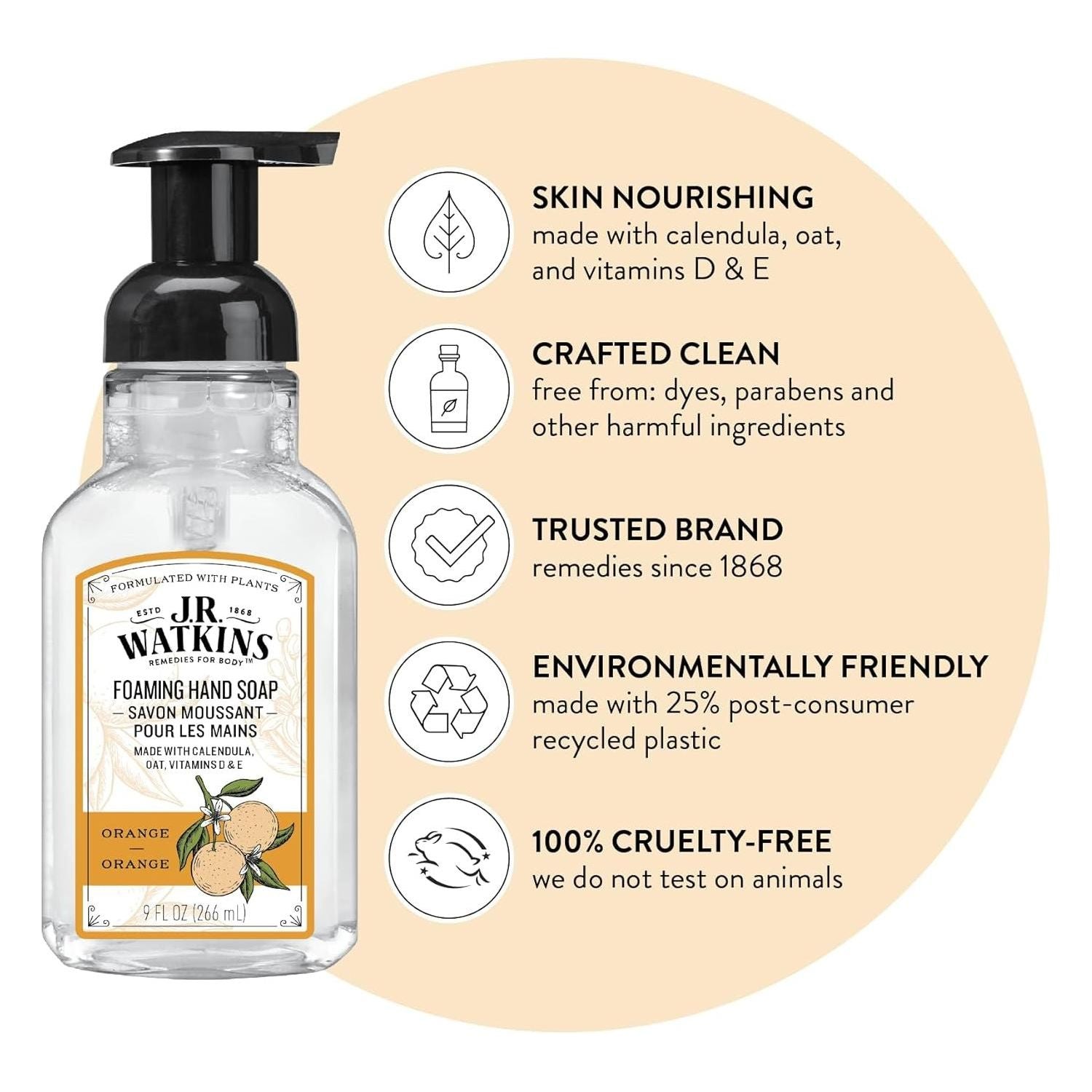 J.R. Watkins Orange Foaming Hand Soap 9 oz