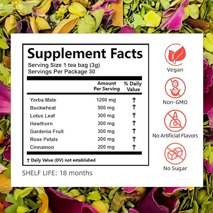 GLP-1 Detox Tea，7 Carefully Selected Plant-Based Ingredients to Complement Balanced Eating Habits,Yerba Mate, Cinnamon, Gardenia & More, No Sugar or Artificial Additives–30Tea Bags (1 Pack)