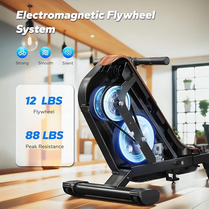 MERACH Rowing Machines for Home, Powerful Electromagnetic Row Machine with 51.2" Extended Rail, 16-Level Handle Resistance Adjustment Rower, 350 LBS Load Capacity, Ergonomic Comfort Seat, Easy Storage