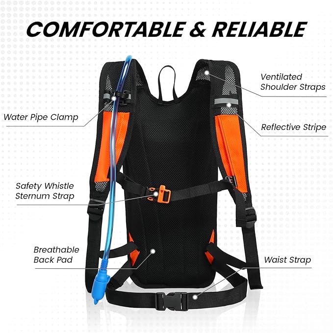 Nepest Hydration Backpack with 2L Water Bladder for Cycling, Water Backpack for Hiking Running, Lightweight Hydration Pack, Grey