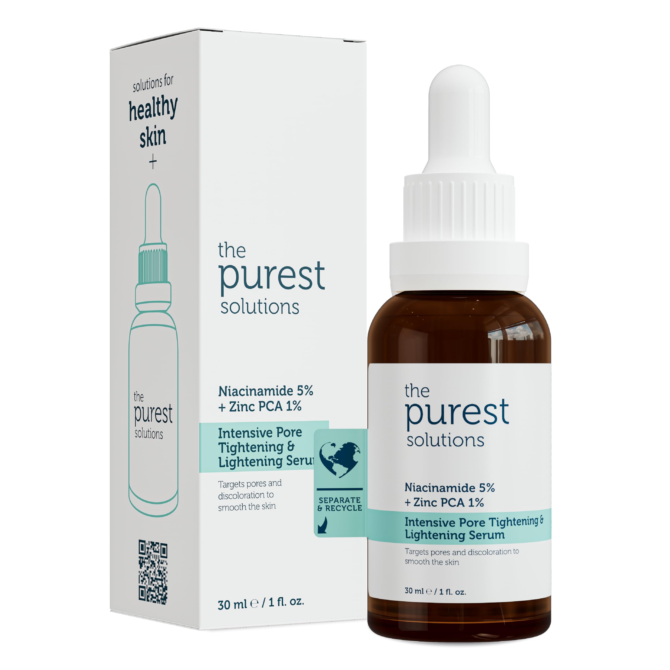 The Purest Solutions Pore Tightening and Lightening Serum 30ml - Niacinamide 5% + Zinc PCA 1% for Smoother, Even-Toned Skin