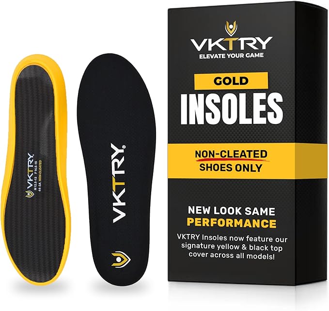 VKTRY Gold for Non-Cleated Shoes - Carbon Fiber Performance Insoles - Customized Athletic Inserts for Sports Basketball Volleyball Running & More | Shock Absorption US M9.5-10, W11.5-12, 171-220lbs