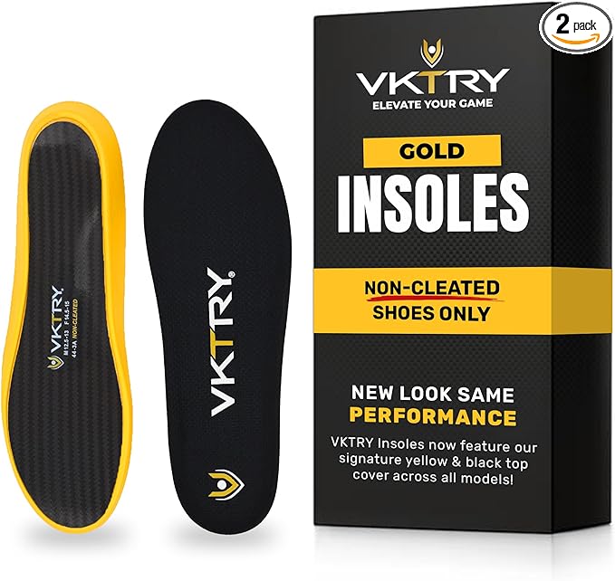 VKTRY Gold for Non-Cleated Shoes - Carbon Fiber Performance Insoles - Customized Athletic Inserts for Sports Basketball Volleyball Running & More | Shock Absorption US M10.5-11, W12.5-13, >220lbs