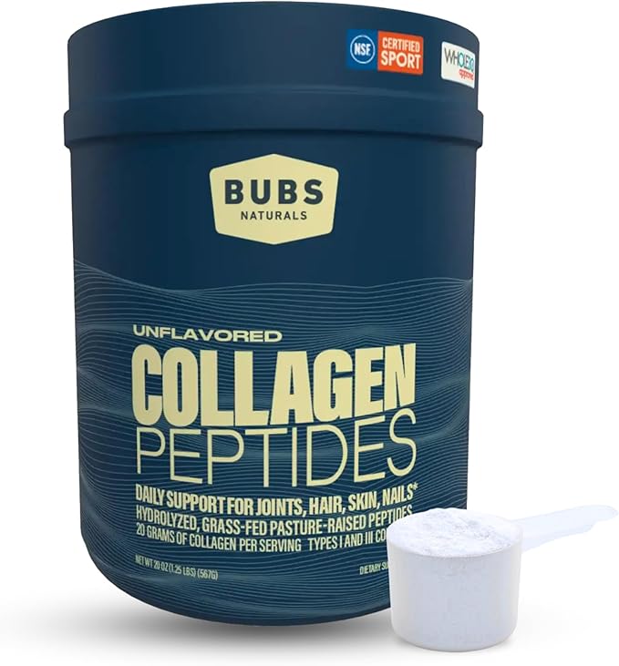 BUBS Naturals Collagen Peptides Powder, Collagen for Women & Men, Hydrolyzed Peptides, Unflavored Pasture Raised Grass Fed, Paleo Keto Friendly, Supports Hair Skin & Joint Health (20 oz) 28 Servings