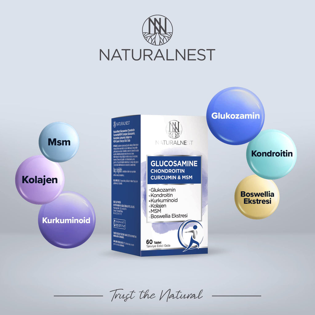 NaturalNest Glucosamine Chondroitin Curcumin MSM Supplement for Joint Health Support - 60 Tablets