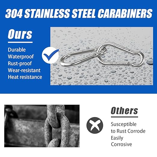 Large Carabiner Clip Hooks, 2pcs 5.5 inch Carabiners Heavy Duty, 304 Stainless Steel Spring Snap Hook Fits Camping Hanging Hiking Weight Lifting, Metal Clips for Rope or Chain