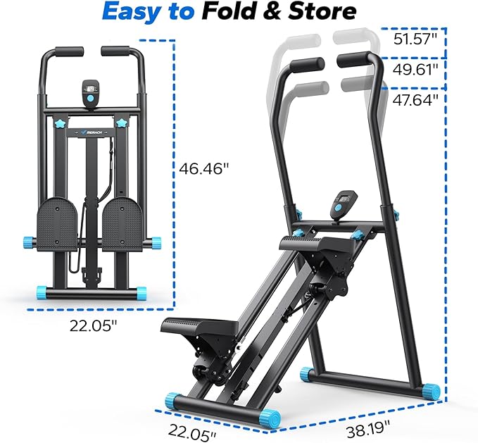 MERACH Stair Stepper for Home Gym Exercise, New Version Stairmaster for Full-Body Workout, Compact Folding Stair Climber with Extended Step Range, Adjustable Handlebar/Pedal