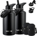 Half Gallon Insulated Water Bottle, 64 oz Triple Wall Stainless Steel Flask, Keeps Drinks Cold for 48 Hrs Leak-Proof & BPA-Free Half Gallon Jug with Paracord Handle, Straw & Spout Lids(2 pack,Black)