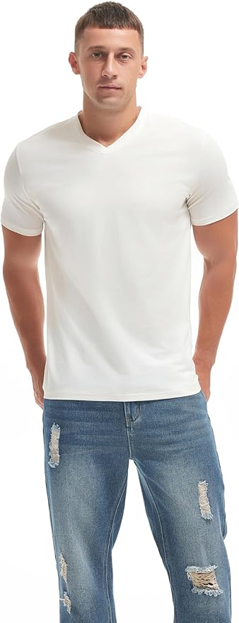 VEIISAR Premium V Neck T Shirts for Men - Modern Fitted Tees Vneck Undershirts