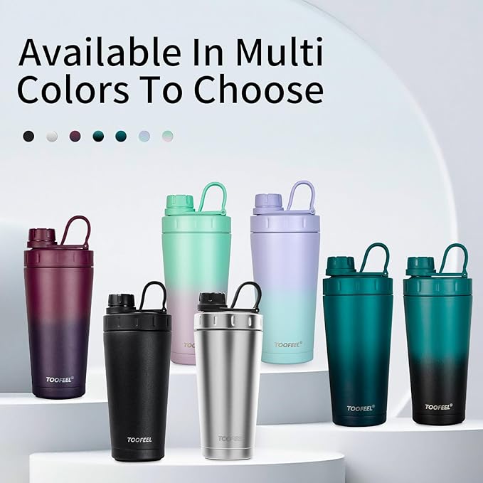 TOOFEEL Protein Shaker Bottle 20 oz - Double Walled Insulated Vacuum Cup for Protein Shakes, Keeps Cold/Hot, Metal Stainless Steel, Preworkout Gym