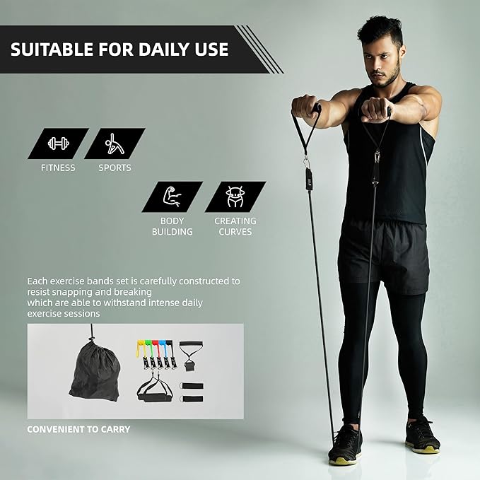 Resistance Loop Bands Set - 5-Level Exercise Bands for Home Fitness, Physical Therapy & Strength Training (10-50lbs)