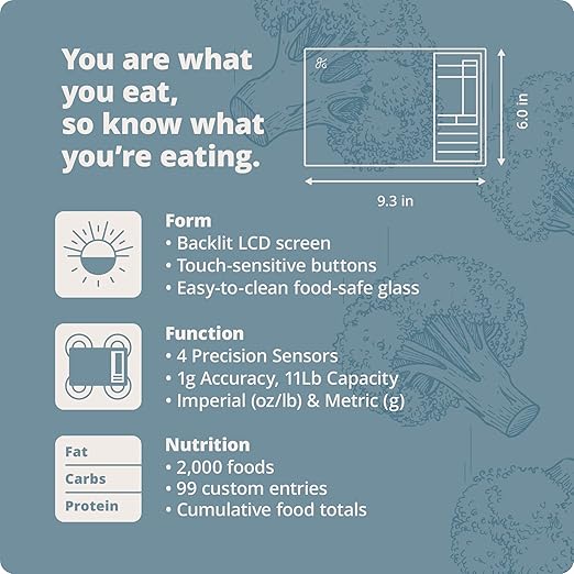 Greater Goods Nutrition Scale with Food Grade Glass, Perfect for Calorie Counting, Meal Prep, and Weight Loss (Stone Blue)