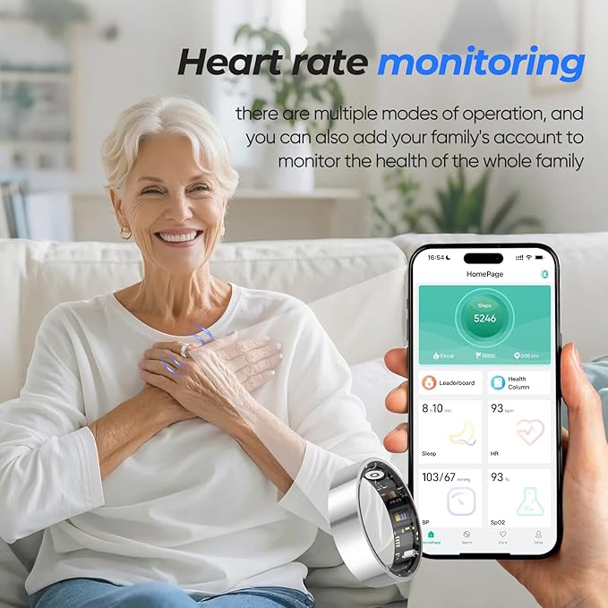 Smart Ring for Women & Men Fitness Tracker with Heart Rate, Blood Pressure,Blood Oxygen,Step Counting, Sleep Monitoring,IP68 Waterproof for iPhone and Android, No Subscription Fee (Rose Gold, 7)